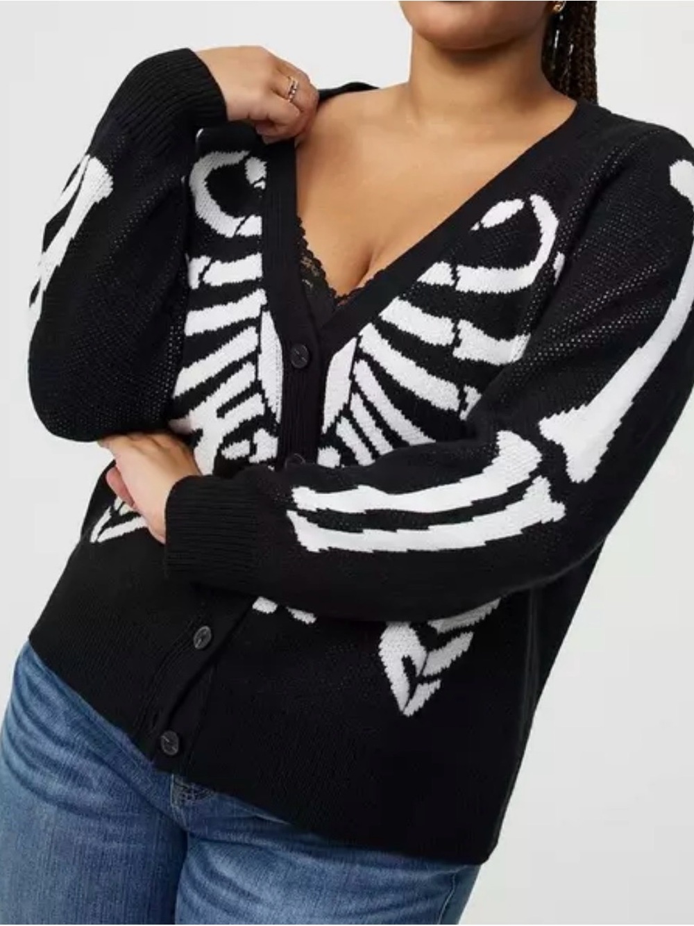 torrid Black & White Skeleton Intarsia Cardigan